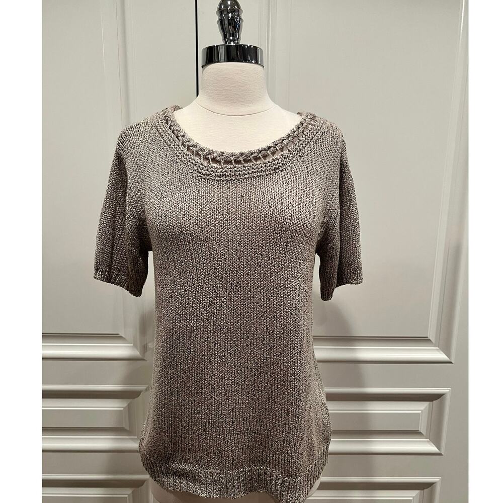 Moth Sweater for Anthropologie with Detailed neckline Tan black Heather Size M